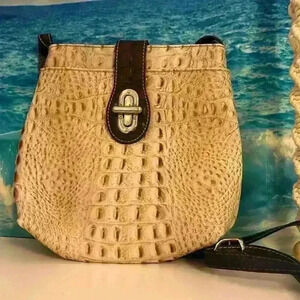 Crocodile Embossed Italian Calfskin Leather Brown Alice Crossbody